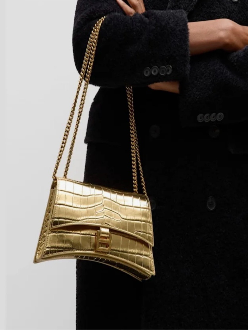 Balenciaga XS Chain Bag in metallic gold crocodile-embossed calfskin - Picture 7 of 8